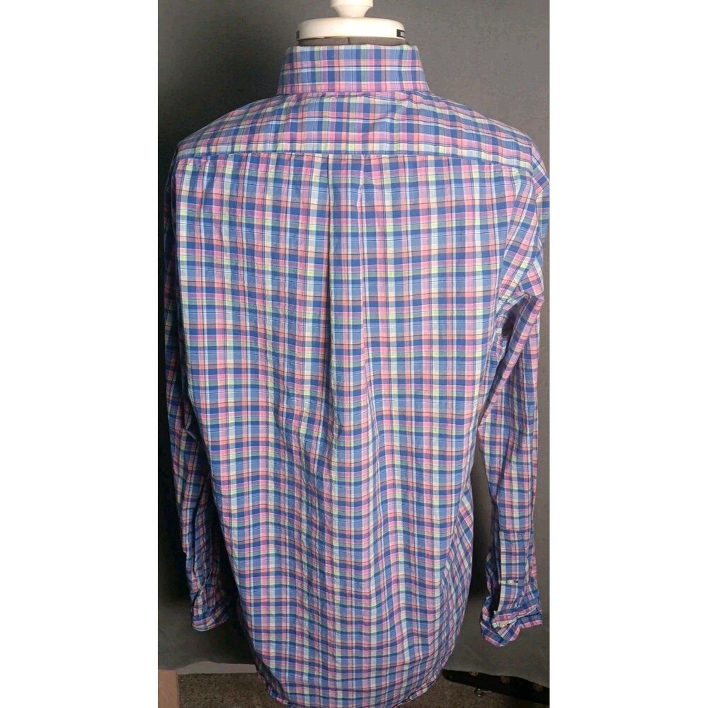 Ralph Lauren Shirt Mens Medium Blue Pink Check Button Up Long Sleeve Pink Pony
